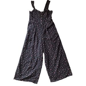 Flowery jumpsuit dress, black with pink flowers